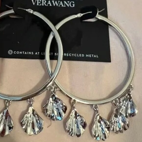 Vera Wang Jewelry - VERA WANG Contemporary Silver Leaf Charms Shaky Hoop Earrings**NEW!